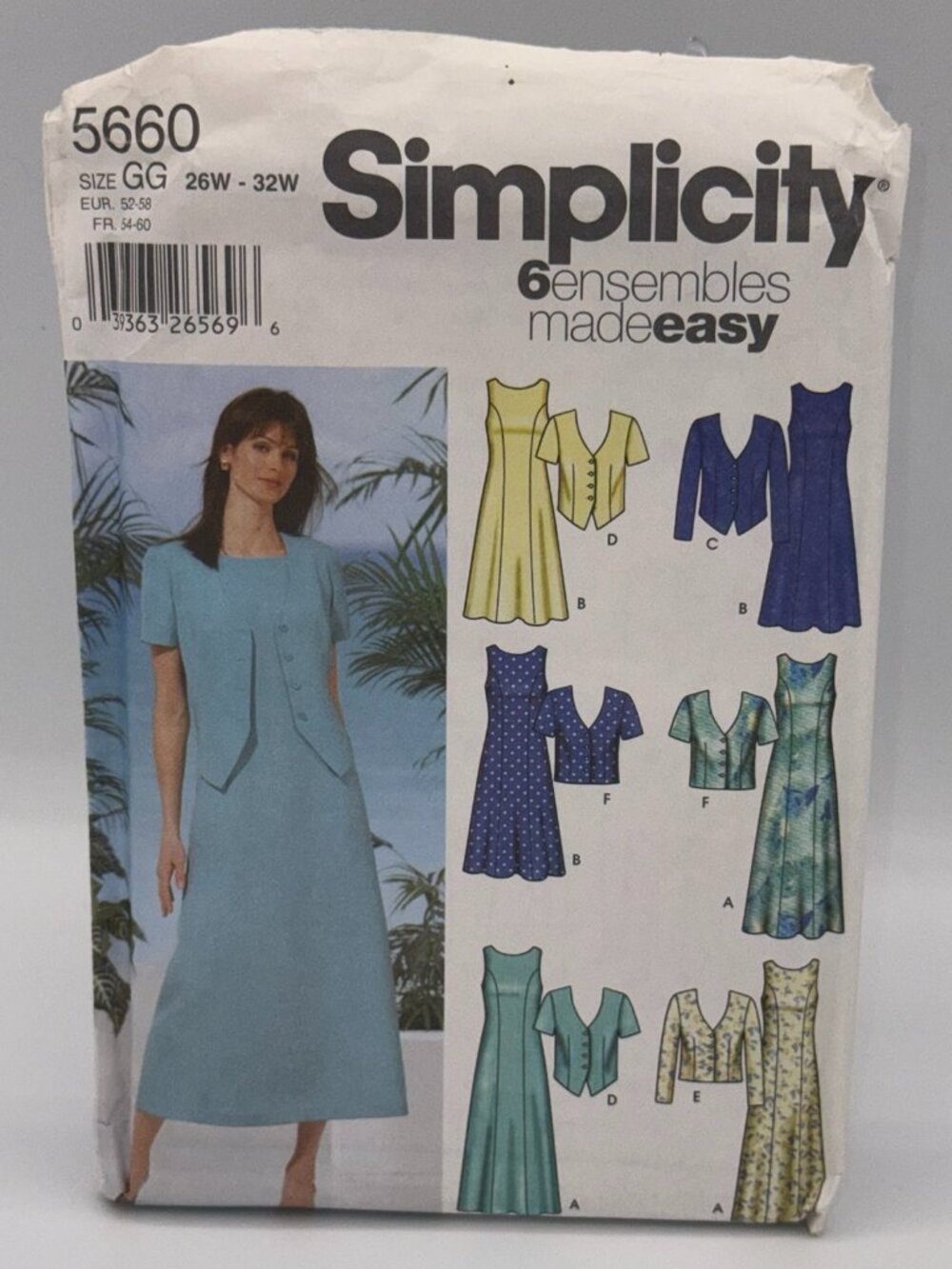 Simplicity 5660 Vintage Dress & Jacket Sewing Pattern – Size GG 26W–32W